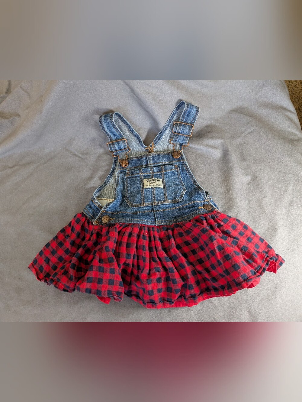OshKosh B'gosh Denim Overall Skirt with Red & Black Plaid